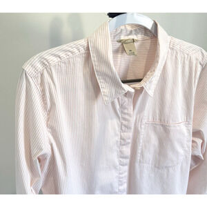 DULUTH TRADING CO Button Up Shirt Peach White Stripe Long Sleeve Women's XL